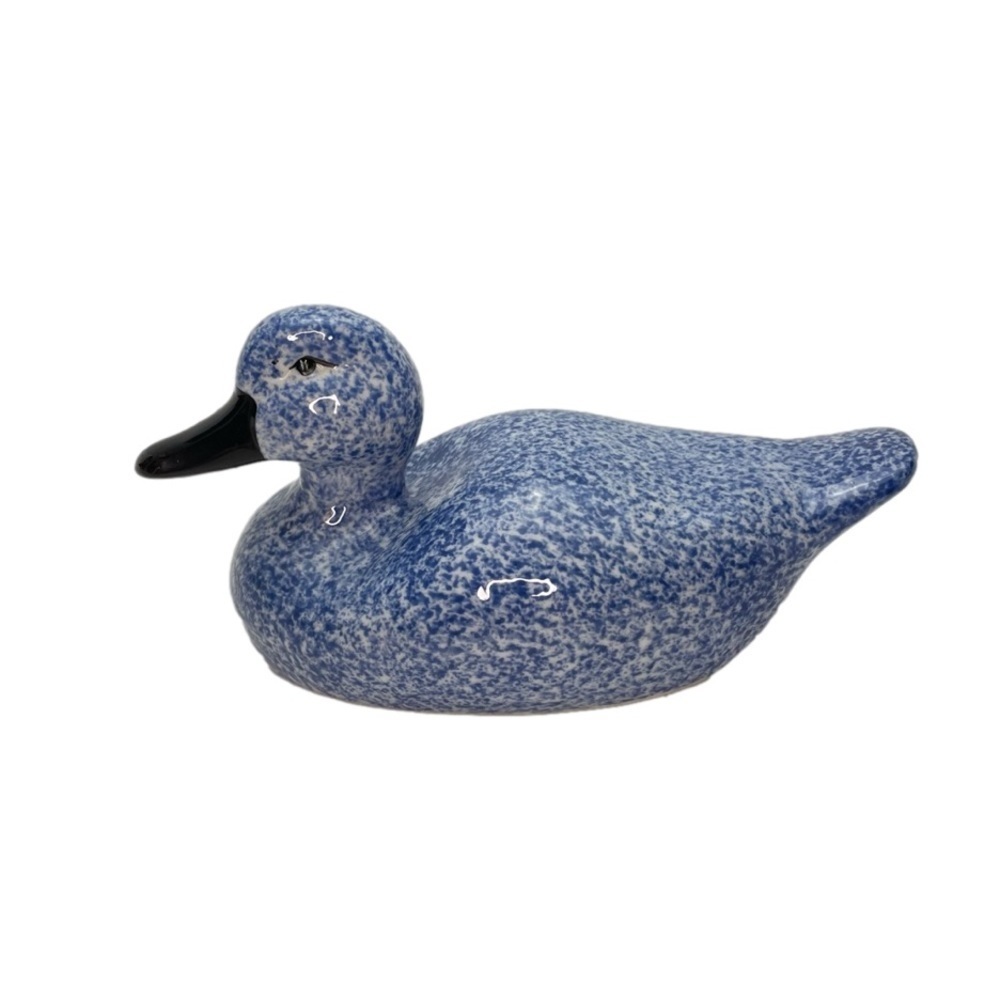Enesco Ceramic Vintage Duck Speckled Blue Spongeware Decor Figurine
